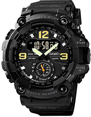 Yuxier Orologio militare da uomo Camouflage Sport Outdoor Impermeabile Orologi da polso Data Multi Funzione con LED Allarme Tempo Multiplo, nero