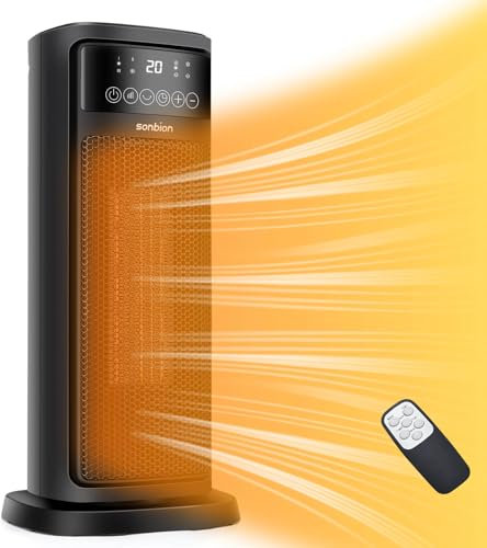 SONBION Space Heater, Fast Heating Fan Heater with Remote, 2000 W Efficient Ceramic Heater for Home Office Garage, Oscillate Electric Heater with Timer Function, Overheat and Tip-over Protection