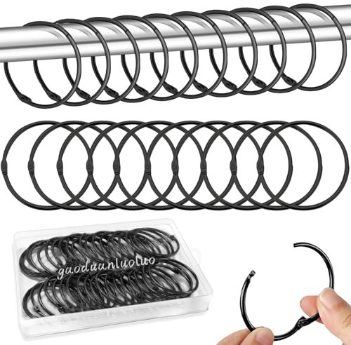 40 Pezzi Anelli Tende Aprire, Anelli per Tenda da Doccia, Anello per Bastone Tenda Doccia Rotonda, Anelli in Metallo per Binari per Tende e Anelli per Bagno (Nero)