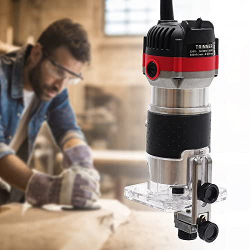 Fresa a mano elettrica per legno, fresa professionale per bordi, fresa da tavolo, 1/4, fresatrice per legno, fresa con una sola mano, fresa per legno, fresa 30000 giri/min, 220 V, 800 W, nero e rosso