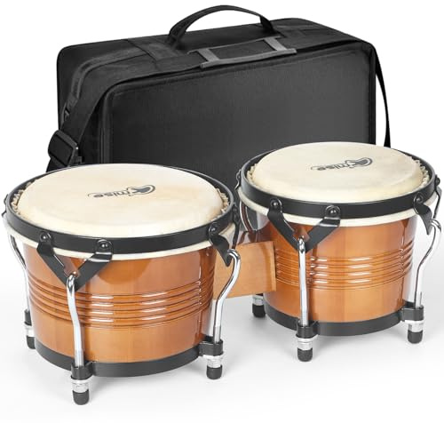 Bongo Drums 6.5” and 7.5”, Birch Percussion Instrument Bongos for Adults Beginners,Buffalo Hand Drum with Carry Bag and Tuning Wrench for Education and Practice.