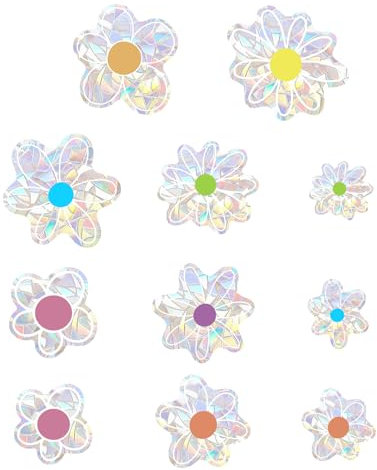 4 Bögen Anti-Kollisions-Fensteraufkleber, Vogel-Fensterschlag-Prävention Regenbogen Prisma Fensteraufkleber Statische Vogelalarm-Aufkleber zum Schutz von Wildvögeln vor Glas (Gänseblümchen)