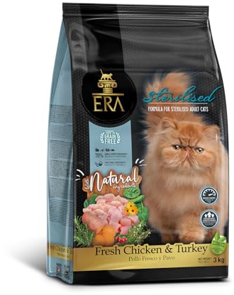 ERA Pienso para Gatos Adultos Grain Free Pollo y Pavo. Esterilizados. Control de Peso - Nutrición Completa y Saludable - 3 kg