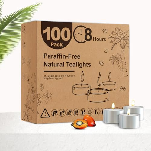 Hypmis Bougies Chauffe-Plat en Cire Végétale de Palme – Lot de 100, 8 Heures de Combustion Stable, Blanches, Sans Parfum, Sans Fumée ni Coulures, Dîner et Ambiance Romantique