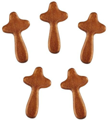 5Pcs Smooth Edge Hand Held Wood Cross Ergonomic Design Wooden Holding Cross Comfortable Clinging Palm Hand Cross for Christian Prayer
