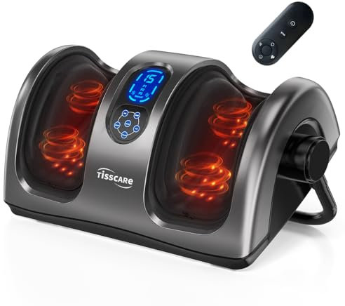 TISSCARE Massaggiatore per piedi, massaggiatore per piedi e gambe Shiatsu con funzione di calore, impasto e rullo, massaggiatore elettrico per fascite plantare e sollievo dal dolore, regali per uomini