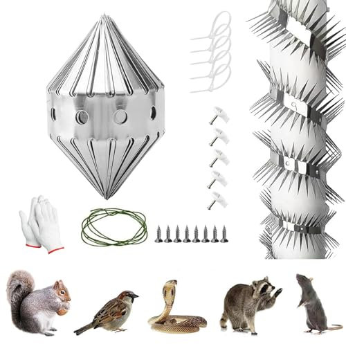 HUANR Tubo di Protezione per Martore, 100cm Acciaio Inox Cintura di Protezione per Martore, Argento Cintura Repellente per Gatti, con Guanti e Accessori, per Proteggere Tubi acqua, Alberi, Tetti