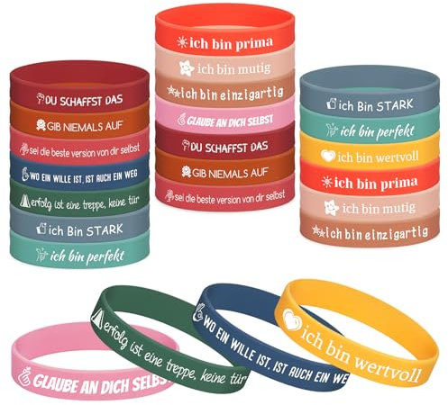 Motivationsarmbänder, Kaluofan 24 Stück Inspirierende Sprüche Silikonarmband, Silikon Armband mit Positiven Sprüchen Motivierendes Mitgebsel Motivationsgeschenke für Teenager, Schüler, Kollegen, Party