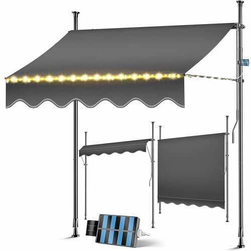 KESSER® Klemmmarkise mit Handkurbel & LED Lichterkette | Balkonmarkise ohne Bohren | Markise UV-beständig höhenverstellbar & wasserabweisend | Sonnenschutz für Balkon Terrasse & Garten 150cm