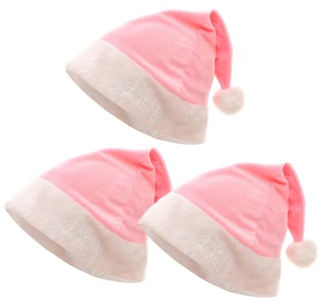 Onlvmyur Gorro Navidad 3 piezas Gorro de Papa Noel Adultos Suave Sombrero de Papá Noel Rosa Sombrero Navidad para Disfraz Navidad Cosplay