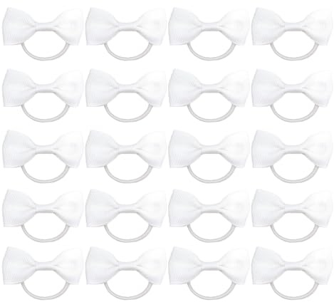 20 Pieces White Hair Accessories, Whites Hair Bow, Whites Bows for Hair, Girls Bobbles Bows School Bands, Elastics Hair Bands for Girls, Small Ribbon Clips Hairbands Holder Set (White)