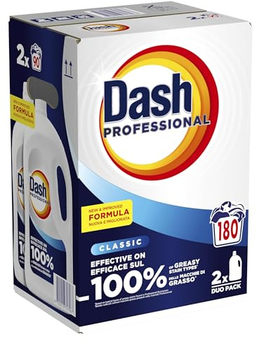Dash Professional Classico, Detersivo Lavatrice Liquido Professionale, 180 lavaggi (90x2), Efficace su tutti i tipi di macchie grasse, Bianco Straordinario, Per Bucato Professionale