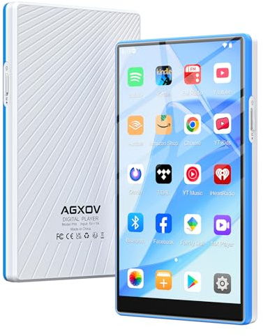 AGXOV 96GB Lettore MP3 con Wi-Fi & Bluetooth, 5 pollici touchscreen MP4 Player, Lettore Musicale Android con Spotify, Deezer, Radio FM, Registratore Vocale, E-book Reader, Blu & Bianco