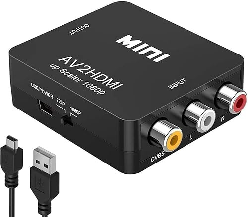 Convertitore da RCA a HDMI 1080P AV RCA a HDMI, adattatore composito CVBS AV a HDMI, convertitore video audio per PC, laptop, mini Xbox, PS2, PS3, TV, STB, VHS, VCR, DVD, supporta PAL/NTSC con cavo di
