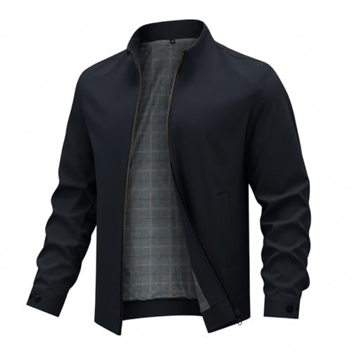 Allthemen Giacca da Uomo Casual Business Giubbotto Corto con Zip Bomber Jacket Primaverile Leggera Blu XL
