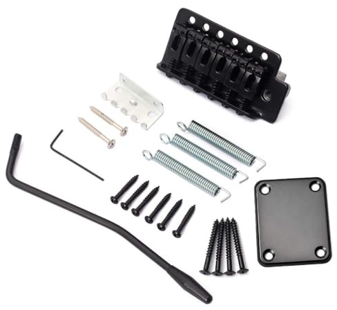 Ogdni Vintage ST Guitar Tremolo Bridge 6-Screw Assembly, 52.5mm (2-1/16 inch) with 36mm Steel Block for Fender Squier/Mexico Strat Stratocaster Electric Guitar Replacement, Black