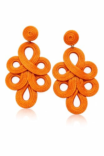 MAJALE Pendientes Color Mujer Largos Flamenca - Ligeros, Boda, Fiesta, Ocasiones Especiales - Aros Pasamaneria Estilo Cordón de Seda