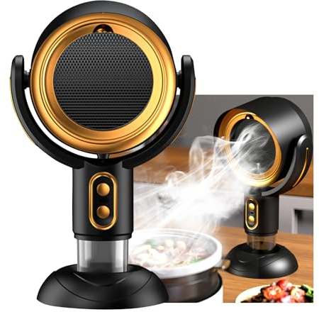 Yoicee Tragbare Dunstabzugshaube für die Küche, USB-Aufladbar, Tisch-Küchenabzug mit 2 Geschwindigkeitsstufen für Indoor & Outdoor-Wohnmobil-BBQ, Feuertopf-Camping (Black and gold)