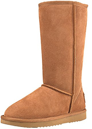 Shenduo Mujer Altas Botas de nieve de cuero Altura de rodilla Invierno Clásico Boots DA5815 Marrón 40EU
