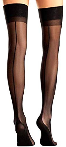 Mytoptrendz® Women's Sheer Seamed Stockings Back Seam and Heel Plain Top Black - Medium