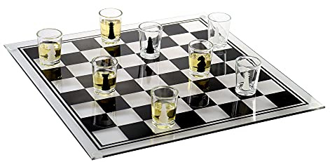 MonsterCadeaux Jeu d'échecs à Boire avec Verres Shooters, Jeu d'alcool avec Verres à Liqueur, Cadeau pour Homme et Femme, Jeu de société pour Adultes, Plateau de Jeu 35 x 35 cm