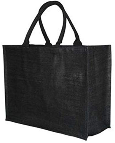 Eastern Thread Mill Jute Hessian Bag - Black, L , Shopping, Lunch Bag - Small: 20x22x12cm, Medium: 30x30x20cm, Large: 42x36x18cm - PP Lined Inside - Cotton Handle