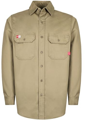 TICOMELA FR - Camisas para Hombre, Resistentes al Fuego, CAT2, Peso Ligero, 184,3 g, ignífugas, Camisa de Soldadura para Hombre, Beige, Large