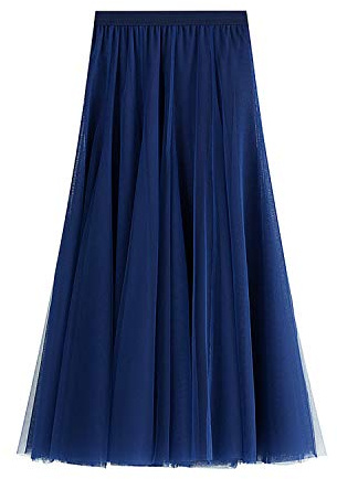 ANIMQUE Donna Estate Gonna in Tulle Lunghezza 83cm Linea A Midi Caviglia Alta Vita Elegante Elastico, Blu Scuro