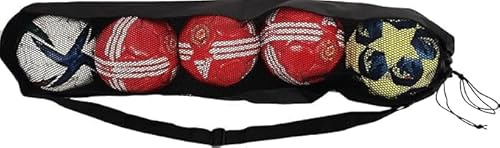 ND Sports Football 5 Balls Tubular Football Bag with Mesh Outer and Tie Cord Closure, Ideal Equipment Bag for Rugby, Basketball, or Netball Ball Storage