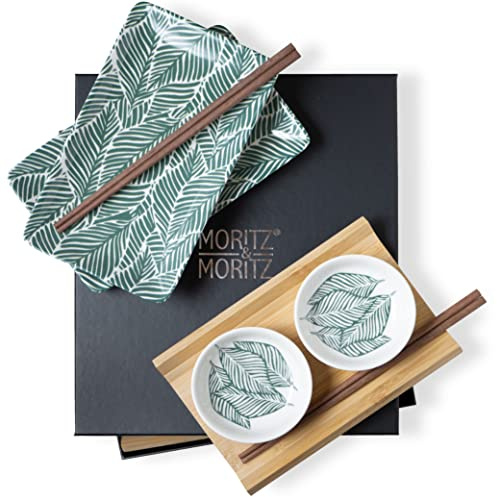 Moritz & Moritz Set di stoviglie per sushi per 2 persone, set da portata con 2 piatti per sushi, ciotole e bastoncini
