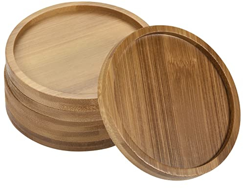 sourcing map Platillos para Maceta 6uds, Plato Planta de 10cm Diámetro Exterior, Bandeja de Goteo de bambú Redonda de Flores para Interiores