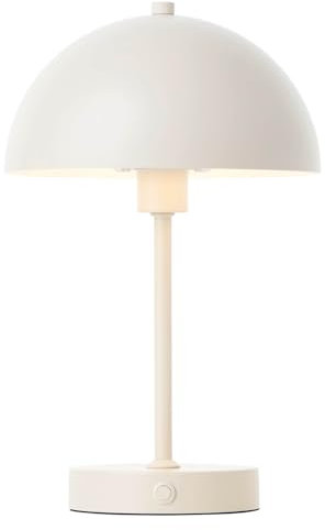 mokebo® LED Tischlampe kabellos, Akku Tischleuchte dimmbar & aufladbar mit USB-C 'Der Leuchtturm', Vintage Flowerpot Lampe, Pilz Lampe & Nachttischlampe beige Metall mit Batterie, warmweißes Licht