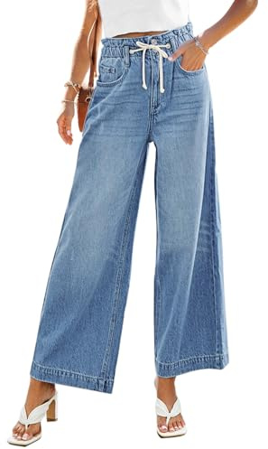 GRAPENT Women's Womens Jeans High Waisted Mom Jeans Flared High Waist Wide Leg Color Azure Mood Large Size 12 Size 14