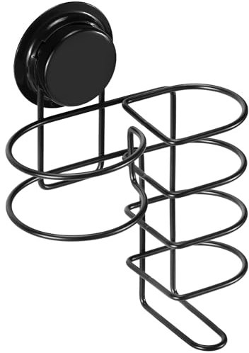 Navaris Soporte para Colgar secador y Plancha de Pelo - Colgador de Pared de Acero Inoxidable con Ventosa - para Espejo Cristal azulejo - Sin Agujeros - Negro