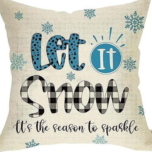 COLORFUL BLING Hello Winter Blauer Zwerg Kissenbezug 45,7 x 45,7 cm, kalte Außenseite Schneeflocke Kaffeetasse Let it Snow Home Schlafzimmer Bettwäsche Wohnzimmer Sofa Kissen Kissenbezug Dekoration -D