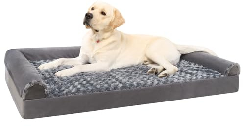 KSIIA Cama Perro Grande, Cama Ortopédica para Perros (91x68x16cm) Desenfundable y Lavable, Sofá para Perros, Gris, L-Plus
