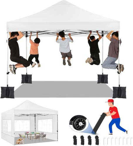 COBIZI Tonnelle Pliante 3x3m, étanche, Stable, résistante à l'hiver, pour l'extérieur, Pliable, Protection UV 50+, 3 hauteurs, Tonnelles avec 4 Panneaux latéraux et 4 Sacs de Sable,Blanc