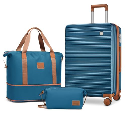 Joyway Mittlerer Koffer Hartschalen-Koffer Set mit 4 Rollen leichtes Reisekoffer Set mit TSA-Schloss aus ABS-Hartschale Der Koffer Enthält 1 Tragetasche und 1 Kulturbeutel Blau