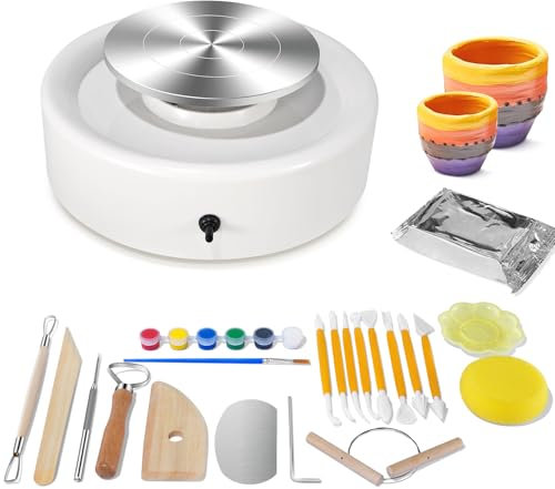 Mini-Töpferscheiben-Set, 15,2 cm, Töpferscheibe für Kinder, Tonscheibe für Erwachsene, Anfänger, Basteln für Zuhause, Keramikarbeiten, Kunstkreation, inklusive 21 Tonwerkzeugen (grau)