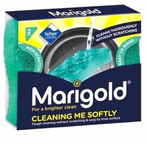 Marigold Cleaning Me Softly Non Scratch Tough Scourer Sponge Scourer Cleans Thoroughly Without Scratching for a Brighter Clean Easy to Rinse Surface Twin Pack