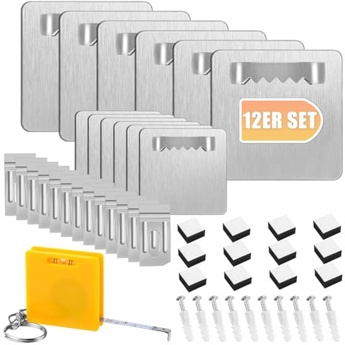 12 Pièces Crochets pour Tableaux Autocollants, Supports de Fixations pour Photos et Miroirs, Aucun Perçage Requis Jusqu'à 4 kg, pour Accrocher Image Miroirs Cadre Photo