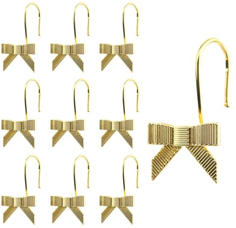 12uds Ganchos para Cortina de Ducha con Forma Lazo, Anillos Decorativos Cortina Baño Bonitos Ganchos de Metal para Baño Habitación Bebé Guardería Decoración Artística (Dorado)