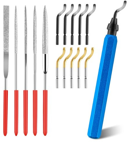 CEOTIS Entgrater Werkzeug mit 11 Klingen und 6 Diamant Feilen Set,Metallgriff Handentgrater Entgratwerkzeuge, 360°Rotierender Klinge Schneidwerkzeug für Modellbau Werkzeug Kunststoff, 3D Druck,Metall