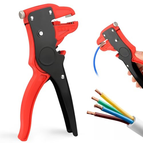 Pelacables, 2-en-1 Pela Cables Electricista Multifunción Ajustable (0,2 mm² - 6,0 mm²), Pelador de Cables, Alicates Pelacables Automático para Pelar y Cortar Cables (Rojo)