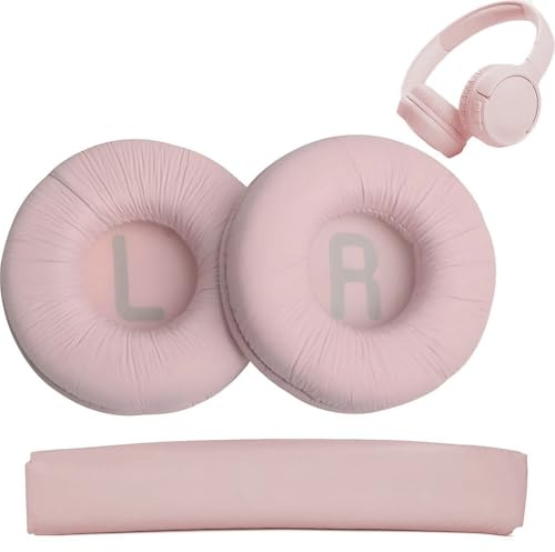 Coussinets d'oreilles Mousse de Remplacement, 1 Paire Coussinet Casque et 1 Bandeau pour JBL Tune600 T500BT T450 T450BT JR300BT avec Mousse à Mémoire，70 mm (Rosa)