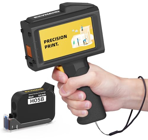 EzyHand Handheld Inkjet Printer 0.5 Inches Print Height Weighs Only 390g for Batch Code Date Lot Number Print on Plastic Carton Wood Metal Glass Aluminum with 42ml Fast Dry Ink (Black)
