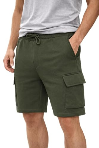 Comfort Collections Men's Fleece Cargo Shorts, Cotton Blend, 5 Pockets, Adjustable Drawstring Waist, Gym, Lounge and Casual (UK, Alpha, S, Regular, Regular, Olive Green)