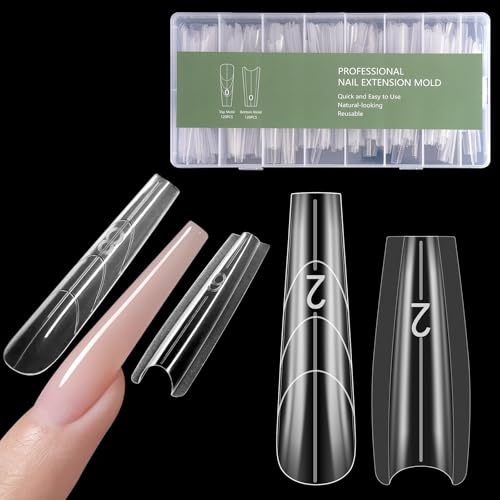 Sandwich Dual Nail Forms: 240PCS Nail Forms for Builder Gel, 15 Sizes Long Coffin Shape for Women Salon Home DIY