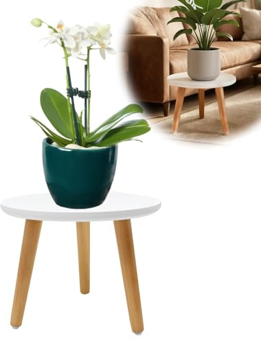 BUERPINKING Soporte para plantas de madera, taburete para plantas de madera, pequeño, banco de flores para interior, soporte redondo de alta carga, taburete para flores, taburete con 3 alfombrillas
