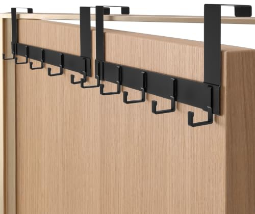 AOOHA Juego de 2 Perchero para Puerta,Colgador de Puerta Aluminio con 5 Ganchos Negro,Ganchos de Puertas Sin Taladrar para Colgar Toalla,Más colgar,Mochilas,Chaquetas